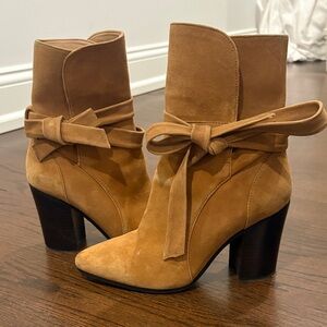 Banana Republic Camel Suede Wrap-Ankle Block Heel Booties